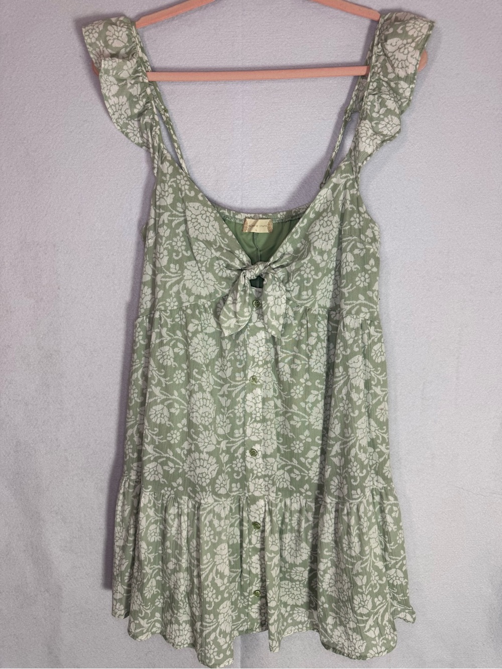 Altar’d State Light Sage Green Floral Tie-Front Mini Dress NW(0.5)T